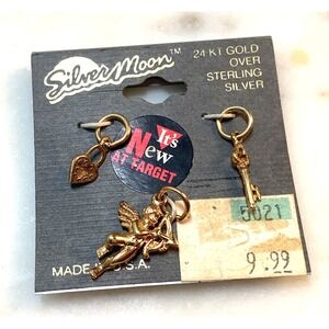 Angel Key Heart Charms 24K Over 925 Sterling Silver Moon Original Tag